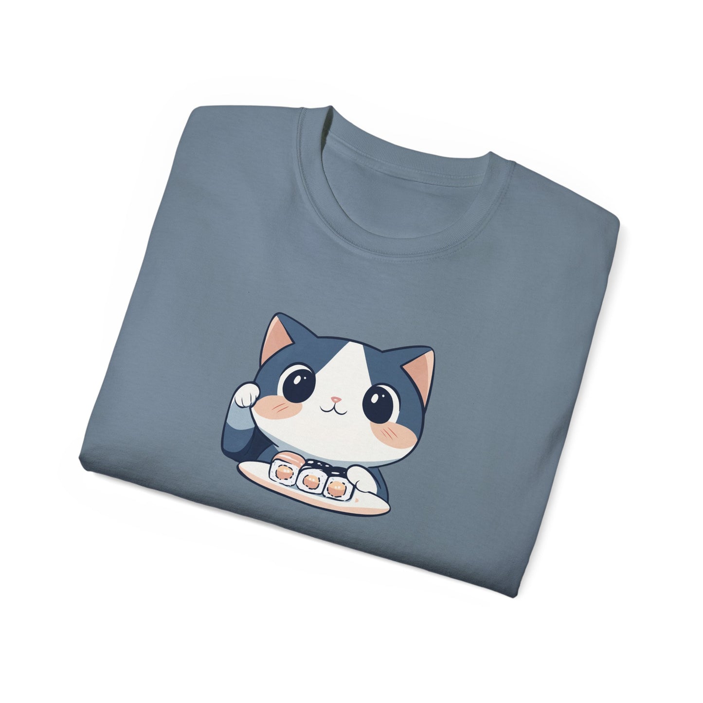 Sushi Cat T-Shirt Stone Blue Color Folded
